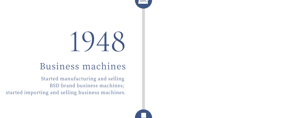 1948 Business machines Started manufacturing and selling BSD brand business machines; started importing and selling business machines.